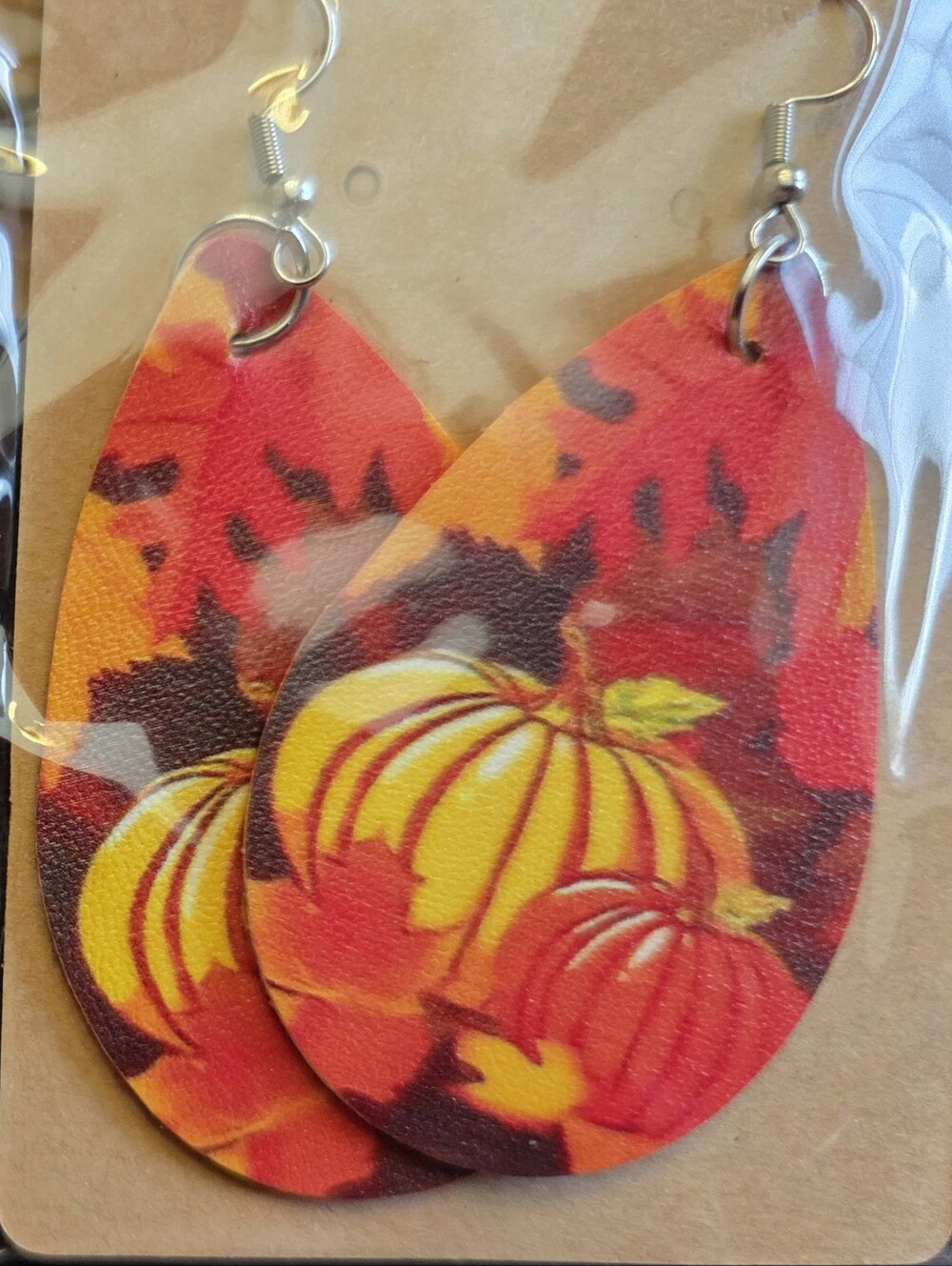 Fall Harvest Pumpkin Teardrop Earrings - Red Orange